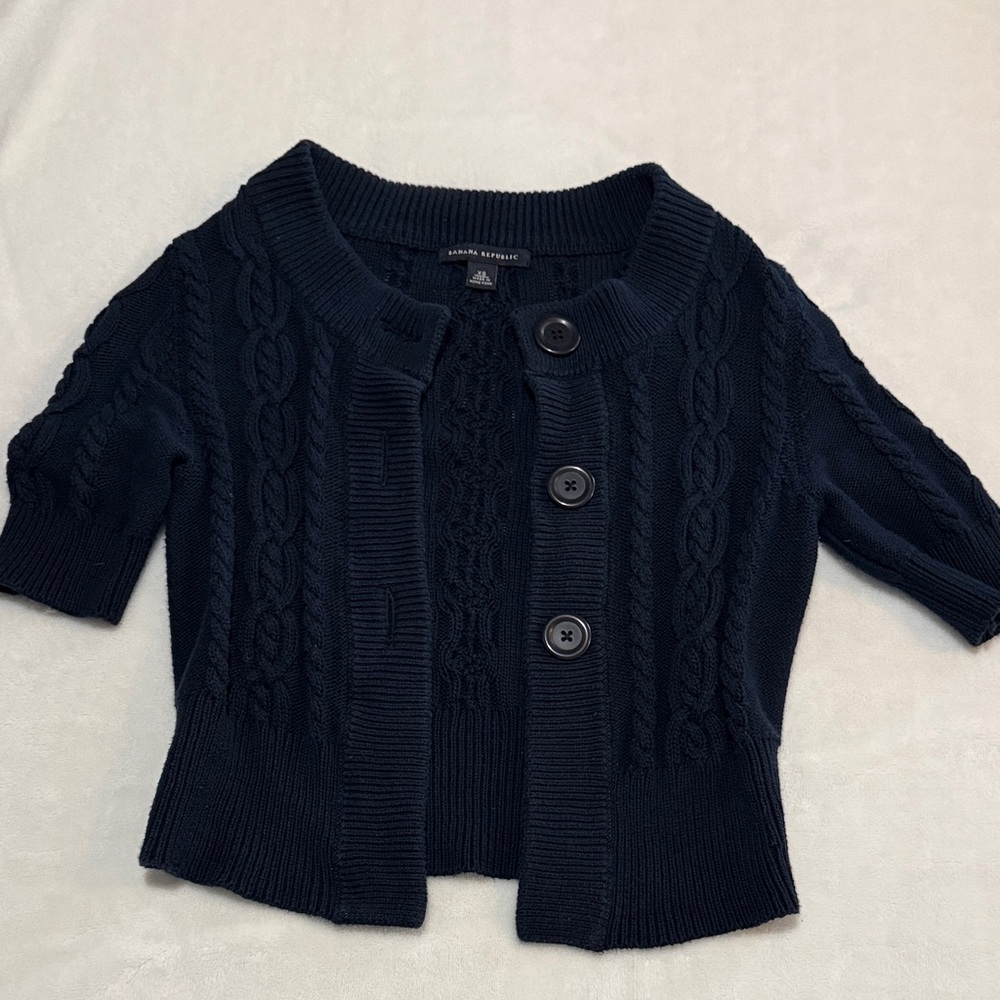 Banana Republic Navy Cable Short-Sleeve Cardigan